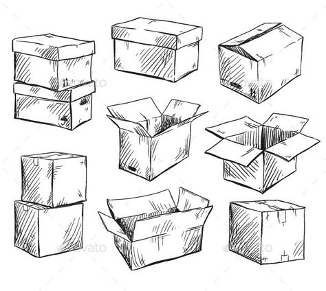 Set of Doodle Cardboard Boxes Sketch Box, Furniture Design Sketches, Perspective Drawing Lessons, Object Drawing, Architecture Concept Drawings, Industrial Design Sketch, Perspective Art, Architecture Drawing Art, Arte Sketchbook