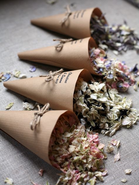 Confetti Wedding Ideas, Dried Delphinium, Seed Confetti, Personalised Confetti, Thistle Blue, Cone Ideas, Wedding Extras, Confetti Cones, Personalized Confetti