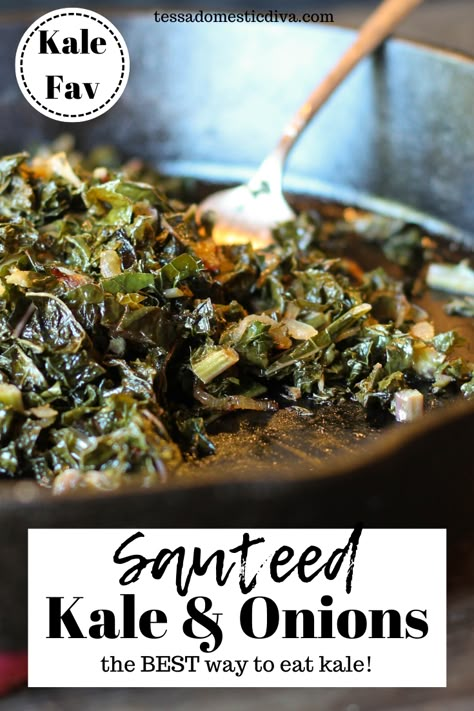 Spanish Kale Recipes, Low Sodium Kale Recipes, Kale Recipes Southern, Stir Fried Kale Recipes, Dark Leafy Greens Salad, Kale Greens Recipe Southern Vegan, Good Kale Recipes, Sauteed Greens Recipe, What To Do With Kale Recipes