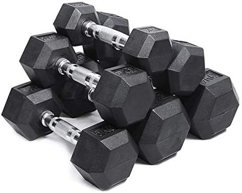 Strongway® Hex Dumbbells Set with Weights Storage Rack Stand Tree 5KG-25KG Rubber Coated Cast Iron Weights - Gym Training Weight Lifting Exercise Nails Necklace, Hex Dumbbells, Christmas Clock, Candle Dressing, Beach Towel Bag, Boot Bracelet, Dumbbell Set, Iron Steel, Stationery Craft