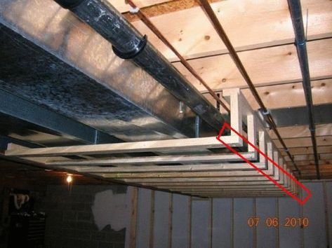 Basement Soffits & drops are easy to build using 2X2’s and ½” OSB plywood. Not much to how to build them as you rip the plywood to the desired height....... Laundry Room Ceiling Ideas, Laundry Room Ceiling, Basement Framing, Room Ceiling Ideas, Framing Basement Walls, Finished Basement Designs, Basement Decoration, Dream Basement, Basement Layout