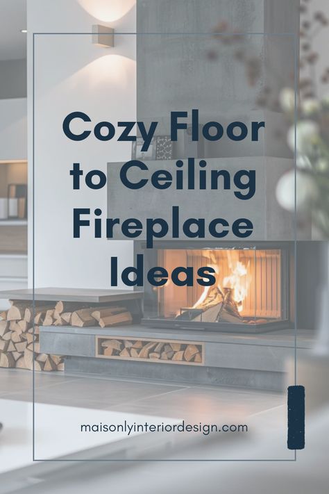 A stylish, cozy floor to ceiling fireplace that enhances modern living rooms with warmth and beautiful design. This pin showcases innovative fireplace ideas using chic decorations and unique styles. White Living Room Brick Fireplace, Marble Tile Fireplace Surround Floor To Ceiling, Modern Wood Burning Fireplace Ideas, Fireplace Peaked Ceiling, Fireplace Finishing Ideas, Modern Traditional Fireplace Ideas, Low Ceiling Fireplace, Modern Fireplace Ideas With Tv Feature Walls, Ceiling Fireplace Ideas