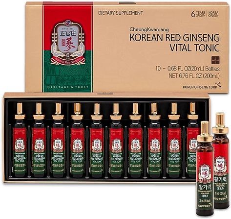 CheongKwanJang [Korean Red Ginseng Vital Tonic Gift Set Energy Shot Panax Ginseng Giftset for Immune System Booster and Wellness Recovery, Natural Herbs, Vitamins and Minerals - 10 Bottles Ginseng Drink, Korean Red Ginseng Extract, Jujube Fruit, Ginger Rhizome, Korean Red Ginseng, Astragalus Root, Kids Juice, Energy Shots, Panax Ginseng