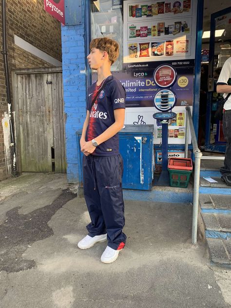 Shoes- Nike tns Shirt- Nike psg - Joggers- Nike track pants adwsyd Nike Track Pants Outfits, Nike Tns, Uk Streetwear, Track Pants Outfit, Tracksuit Outfit, Soccer Outfits, Nike Track Pants, Pants Outfit, Shirt Outfit