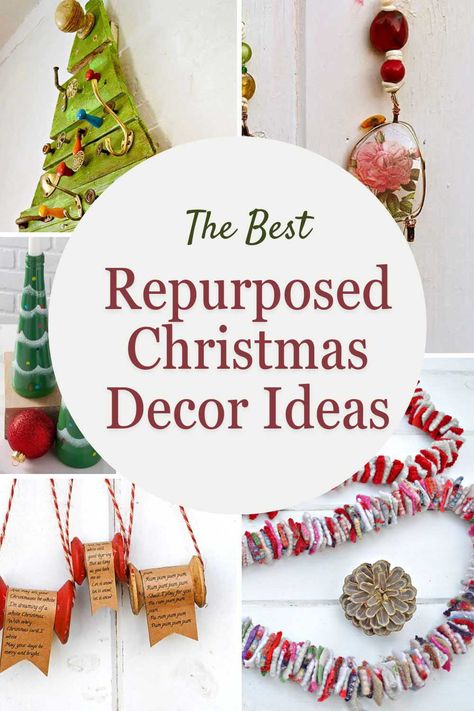 Upcycled Christmas Card Ornaments, Christmas Repurpose Ideas, Diy Eco Christmas Decorations, Trash To Treasure Christmas Diy Ideas, Recycle Old Ornaments, What To Do With Old Christmas Ornaments, Sustainable Christmas Ornaments, Tin Can Christmas Crafts, Repurposed Christmas Ornaments