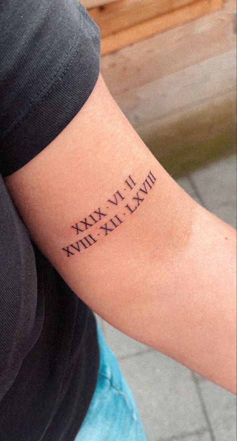 Two Roman Numeral Tattoos, Tattoo Roman Numeral Fonts, 2 Roman Numeral Tattoo, Roman Numeral Birthday Tattoo, 1975 Tattoos, Roman Numeral Tattoo Font, Roman Numeral Font, Wedding Date Tattoos, Typewriter Tattoo