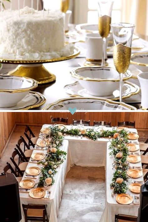 Winter wedding ideas. Gorgeous tablescape in white and gold. U-shape wedding table a cozy and festive idea for winter weddings. Happy Celebrations, Wedding Ideas On A Budget, Winter Wedding Table, Budget Christmas, Winter Wedding Ideas, Winter Maternity Outfits, Marriage Reception, Dress Pictures, Iceland Wedding