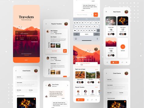 Travel Community App. by Ofspace Team Bus App, Community App, Travel Website Design, Ui Design Mobile, Mobile App Design Inspiration, Booking App, App Design Inspiration, Travel App, App Ui Design