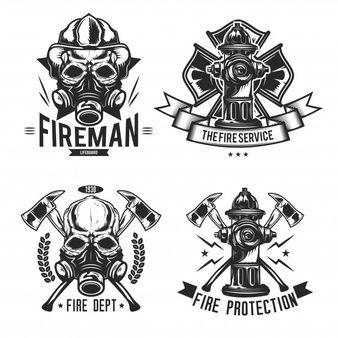 Firefighter Logo, Fireman Helmet, Firefighter Tattoo, Skull Fire, Logo Design Set, Name Card Design, Badge Logo, Fire Protection, Grunge Textures