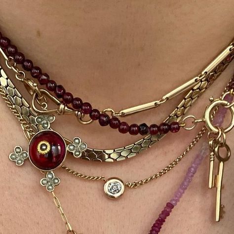 Bobby on Instagram: "Anyone else stuck in the time vortex between Christmas and new year?! 🤣 God knows what day it is, yet alone the time but we’re just rolling with it at this point 😅 and as much as we’re enjoying sleeping in etc I know I will be glad to get back to our routine in January 👌   #jewelry #jewellery #necklace #necklaces #neckmess #goldchains #goldchain #instajewels #instajewellery #jewelleryofinstagram #notd #jotd #necklaceoftheday #jewelleryoftheday #jewelryoftheday #jewelryaddict #jewellerylover #bobbydazzlerjewellery #solidgold #diamond #diamonds #charms #charmsofinstagram #jewelryinspiration #jewelleryinspiration  #vintagejewellery #winterjewellery #goldjewelry #goldjewellery #garnet" Handmade Gold Celestial Charm Necklaces, Gold Celestial Handmade Charm Necklace, Gold Celestial Charm Necklace, January Jewelry, Collectible Celestial Gemstone Jewelry, Gold Brass Celestial Charm Necklaces, Digital Wardrobe, Dope Jewelry Accessories, Pretty Accessories