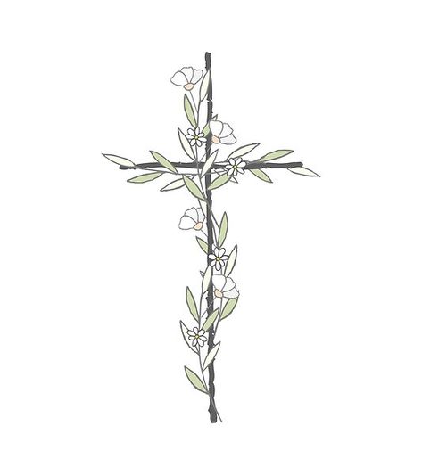 Cross And Daisy Tattoo, Flower Cross Wallpaper, Cross With Vines Drawing, Flower Cross Drawing, Cross With Flowers Wallpaper, Floral Cross Drawing, Cross With Daisy Tattoo, Cross And Vine Tattoo, Tattoos For Faith