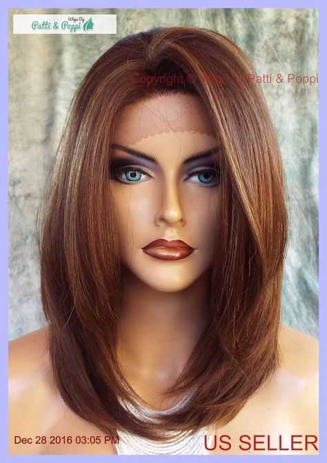 Lace Front Wig HAND TIED HEAT FRIENDLY P4.27.30 SOFT STRAIGHT LAYERS USA 1131 #Sepia Soft Front Layers, Front Layers Medium Hair, Layers Medium Hair, Straight Layers, Front Layers, Sanggul Modern, Layers Medium, Indian Remy Human Hair, Haircuts For Medium Hair