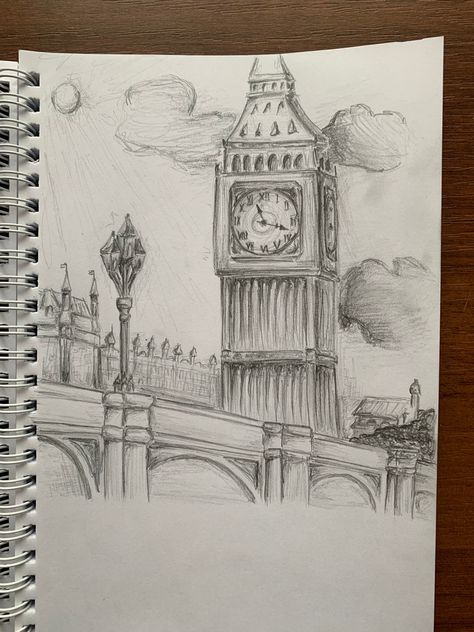 London Buildings Drawings, Big Ben Drawing, Buildings Drawings, London Drawing, London Buildings, Building Drawing, Big Ben London, London Architecture, Pencil Shading