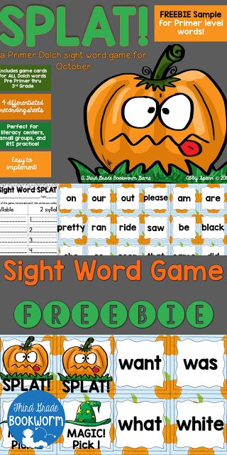 Classroom Freebies: Primer Sight Word Game for Halloween! Halloween Reading Games, Halloween Sight Word Games, Sight Word Activity, Halloween Literacy, Halloween Centers, October Classroom, Halloween Lesson, Kindergarten Rocks, Dolch Words