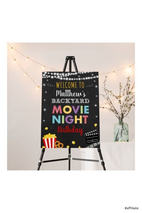 Diy Now Showing Movie Sign, Now Showing Movie Sign, 39th Birthday Party, Movie Night Sign, Diy Movie Night, Movie Night Birthday, Movie Night Birthday Party, 39th Birthday, Backyard Movie Nights