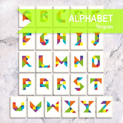 Excited to share the latest addition to my #etsy shop: TANGRAM ALPHABET Printable Flash Cards, Montessori Toddler ABC Cards For Kids, Early Learning Montessori Materials for Busy Book https://etsy.me/3hbxnO0 #backtoschool #halloween #playroomprints #preschoolactivities Tangram Letters, Tangram Alphabet, Montessori Flashcards, Paper Games For Kids, Tangram Patterns, Taboo Game, Preschool Craft Activities, Abc Cards, Early Learning Activities