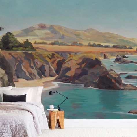 Whether you’re looking to complete a room with some beach wall art or you want to go for a full-on beach theme in your home, you’ll be glad to know th... | The Wild Sonoma Coast Wall Mural #WallDecor #CoastalWallDecor #CoastallWalls #BeachDecor Coastal Wall Decor Ideas, Unique Wall Murals, Los Angeles Landscape, Beach Themed Art, Landscape Mural, Coast Landscape, Mint Walls, Decorative Wall Sculpture, Marble Wall Mural