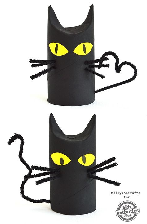 Spooky Halloween Toilet Roll Black Cats Craft for Kids | Kids Activities Blog Halloween Cat Crafts, Toilet Paper Roll Bat, Mummy Crafts, Thanksgiving Crafts For Toddlers, Moldes Halloween, Halloween Art Projects, Halloween Crafts For Toddlers, Dollar Store Halloween, Fun Halloween Crafts