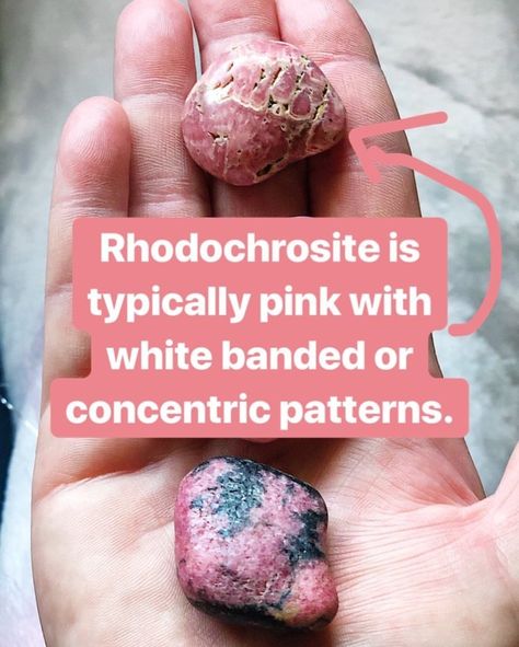 RHODOCHROSITE vs RHODONITE Rhodonite Vs Rhodochrosite, Practical Magic, White Band, Healing Stones, Crystals And Gemstones, Crystal Healing, Meditation, Spirituality, Healing