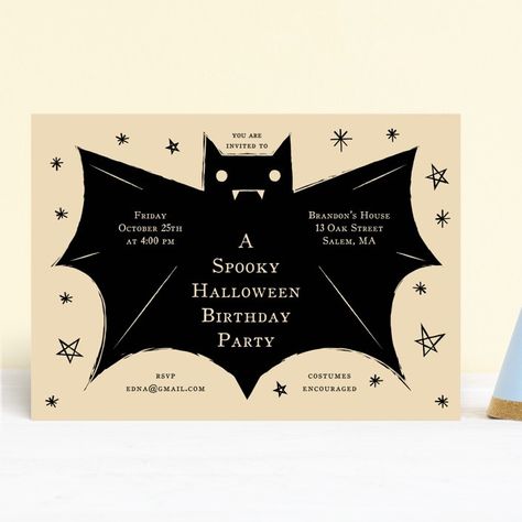 Spooky Bat Children's Birthday Party Invitations by Ani Somi | Minted Halloween Event Poster, Bday Crafts, Kids Halloween Party Invitations, Halloween Birthday Party Invitations, Halloween Party Invite, Halloween Illustrations, October Autumn, Carte Halloween, Halloween Flyer