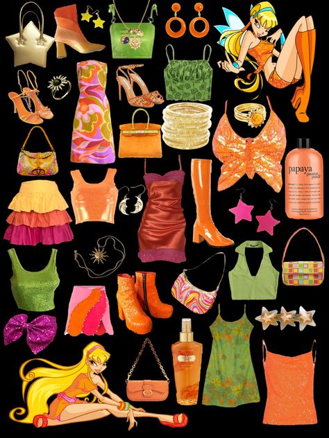 Winx Club Style Outfits, Stella Winx Inspired Outfits, Wind Inspired Outfits, Winxcore Outfits, Wind Club Outfits, Winx Club Aesthetic Stella, Winx Aesthetic Outfit, Stella Winx Club Costume, Stella Winx Club Outfit