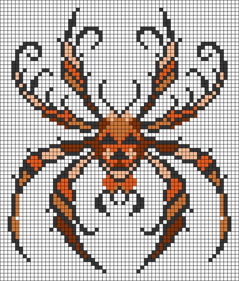 Alpha pattern #120862 | BraceletBook Spider Alpha Pattern, Pumpkin Alpha Pattern, Halloween Alpha Pattern, Grid Patterns, Pumpkin Spooky, Perler Ideas, Spider Halloween, Cool Pixel Art, Pixel Crochet