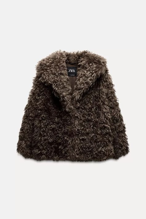 ZW COLLECTION FAUX FUR SHORT COAT - Chocolate | ZARA United Kingdom Faux Fur Short Coat, Short Faux Fur Coat, Fur Coat Fashion, Womens Faux Fur Coat, Cropped Coat, Jeans Cargo, Fur Coats Women, New Chic, Zara Woman