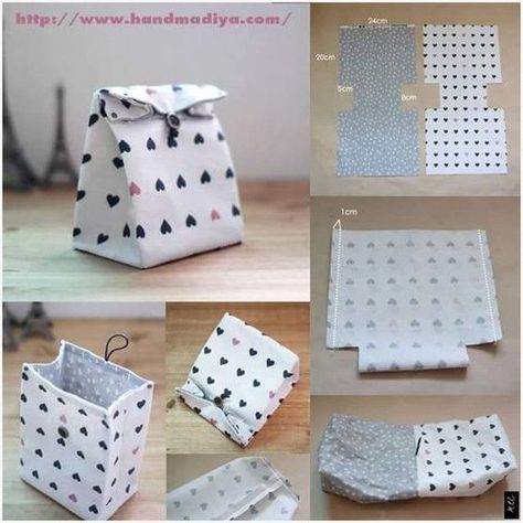 Step by step Lunch Bag Tutorial Lunch Bag Tutorials, Projek Menjahit, Trees Fabric, Sac Diy, Gift Bags Diy, Zipper Pouch Tutorial, Folded Fabric Ornaments, Patterns Fabric, Quilted Christmas Ornaments