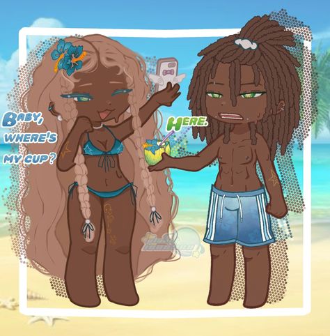 Black Ocs Gacha Club, Gacha Life 2 Black Oc, Afro Gacha Life 2, Gacha Beach Outfits, Curly Hair Gacha Club, Free Gacha Body Sheet, Hawaiian Oc, Black Gacha Oc, Gacha Base Poses Cute