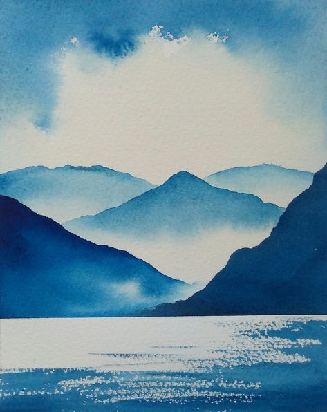 Monochromatic Painting, Monochromatic Art, Watercolour Inspiration, Watercolor Paintings Easy, Have Inspiration, Watercolor Painting Techniques, Watercolor Landscape Paintings, Water Painting, Canvas Art Painting