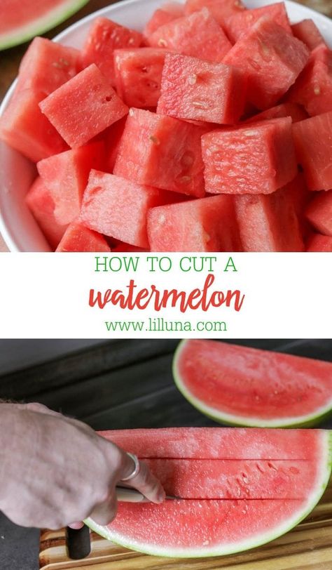 Is there anything better than a ripe juicy watermelon? Learn How to Cut a Watermelon into cubes, sticks, and triangles with our top tips! #watermelon #watermelontips #kithcenhacks #fruit Cut Watermelon Easy, Easy Watermelon Recipes, Watermelon Hacks, Watermelon Sticks, Cut A Watermelon, Eating Watermelon, Frozen Watermelon, Watermelon Feta Salad, Cut Watermelon