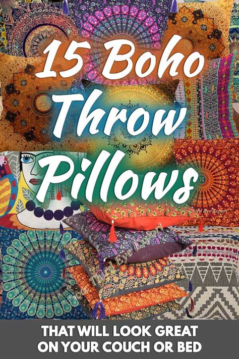 15 Boho Throw Pillows That Will Look Great on Your Couch or Bed. Article by HomeDecorBliss.com #HDB #HomeDecorBliss #homedecor #homedecorideas Throw Pillows Colorful, Boho Home Decor Ideas, Hot Pink Throw Pillows, Pillows Colorful, Boho Style Pillows, Boho Couches, Boho Sofa, Pillows Decorative Diy, Throw Pillows Bedroom