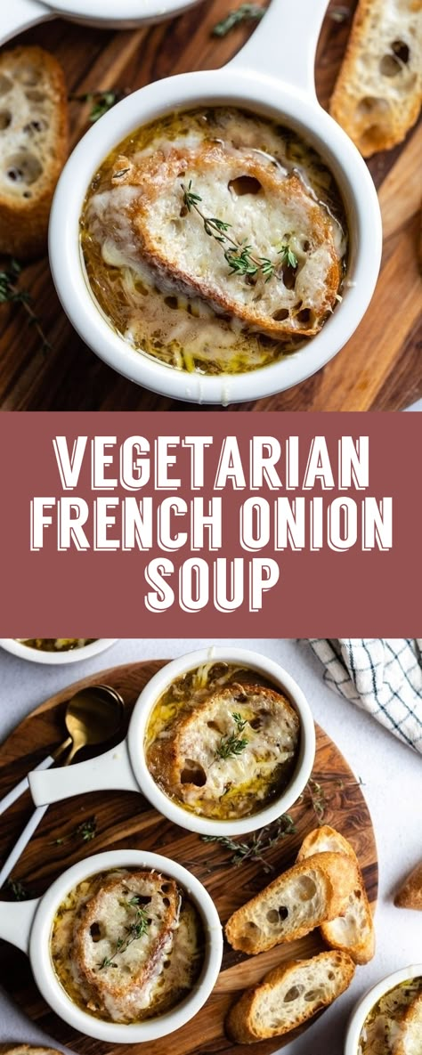 Vegan French Onion Soup, Vegetarian French Onion Soup, Vegan Butternut Squash Soup, Classic French Onion Soup, French Onion Soup Recipe, Onion Soup Recipes, Vegetarian Soup Recipes, Vegetarian Dinners, Vegetarian Soup