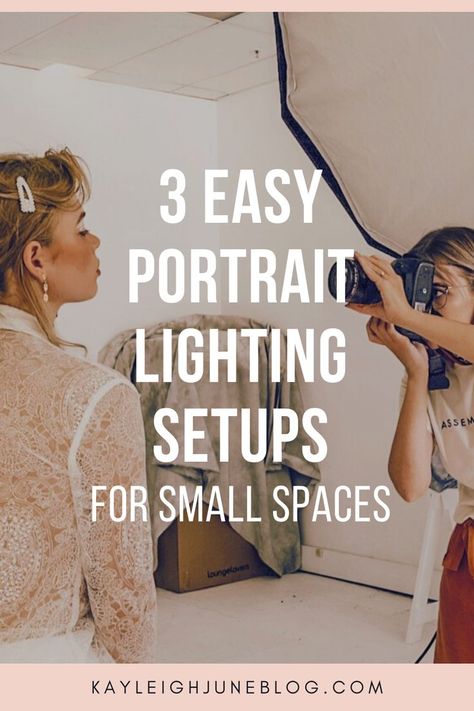 3 Quick and easy portrait lighting setups for small spaces - studio photography for beginners Studio One Lighting Setups, Small Studio Lighting Setup, Diy Studio Lighting Photography, Low Light Studio Photography, Photography Setup At Home, Lighting Set Up For Portraits, Home Studio Lighting Setup, How To Set Up Lighting For Photoshoot, One Light Photography Setup