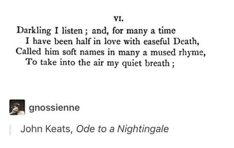 Quote | Poem | John Keats | Ode to a nightingale Ode To A Nightingale John Keats, John Keats Poetry, Ode To A Nightingale, Keats Quotes, John Keats Quotes, John Keats Poems, Old Poetry, English Poems, Poetic Words