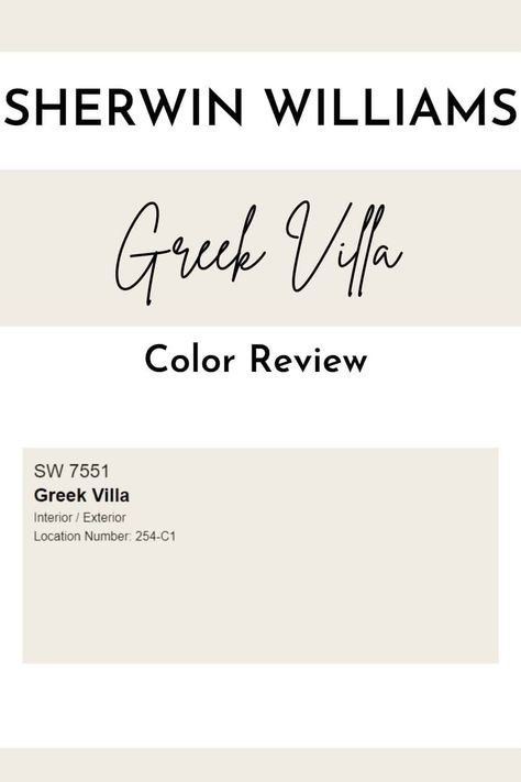 Sherwin Williams Greek Villa is a best-selling white paint color form Sherwin Williams #paintcolors #home #interiordesign #whitepaint Greek Villa White Sherwin Williams, Sherwin William Greek Villa, Sherman Williams Creamy White, Wherein Williams Greek Villa, Greek Villa Sherwin Williams Coordinating Colors, Greek Villa Paint Sherwin Williams, Sherrington Williams White Paint Colors, Sherwin Williams Greek Villa Cabinets, Sherwin Williams Greek Villa Exterior