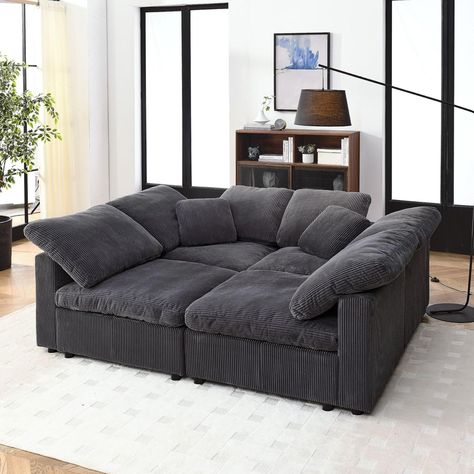 Oversized Sectional Sleeper Sofa Couch w/Deep seat, Big Comfy Corduroy Couch w/overstuffed Cushion, Modular sectional Cloud Couch,L Shaped Couch Setional for Living Room (Grey) Comfy Big Sofa, Alternative Couch Ideas, Living Room No Couch Ideas, Moveable Couch, Deep Couch Oversized, Cozy Living Room Sectional, Aesthetic Couches, Huge Couch, Wide Couch