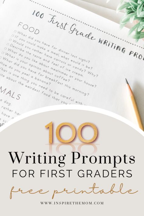 Get a list of 100 writing prompts for first graders! Full free printable list! #first grade writing prompts #writing prompts for kids #first grade #writing prompts for first grade #printable writing prompts #homeschool resource #teacher resource First Grade Journal Writing Prompts, Writing For 1st Grade, Writing Prompts For First Grade, Writing Prompt Ideas, First Grade Writing Prompts, 1st Grade Writing Prompts, Printable Writing Prompts, Resource Teacher, Animal Writing