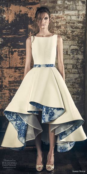 Sareh Nouri Wedding Dress, Short Wedding Dress Vintage, Sareh Nouri, Ruffle Wedding Dress, Wedding Dress With Pockets, Chique Outfits, Floral Wedding Dress, Blue Wedding Dresses, Tea Length Wedding Dress