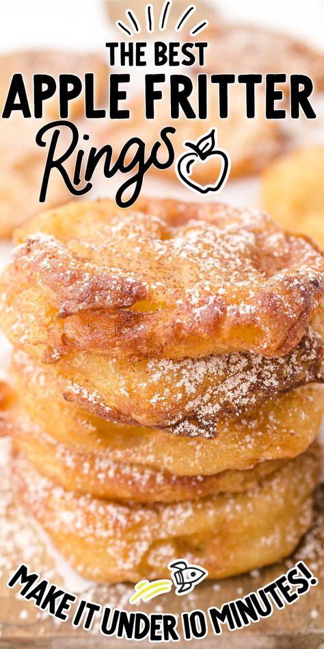 Apple Fritter Rings Recipe, Fried Caramel Apple Rings, Apple Fritter Rings, Baked Apple Rings Recipe, Deep Fried Apple Rings, Fried Apple Rings Easy, Deep Fried Apples, Fried Cinnamon Apple Rings, Baked Apple Rings