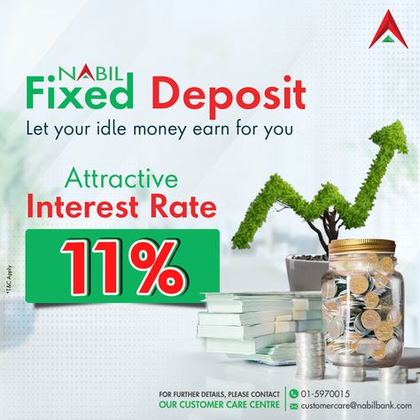 Open Nabil Fixed Deposit, get attractive interest rate of 11% and earn from your idle money. Fixed Deposit, Interest Rate, Interest Rates, Customer Care, Earn Money, How To Apply, Money, Let It Be, Quick Saves