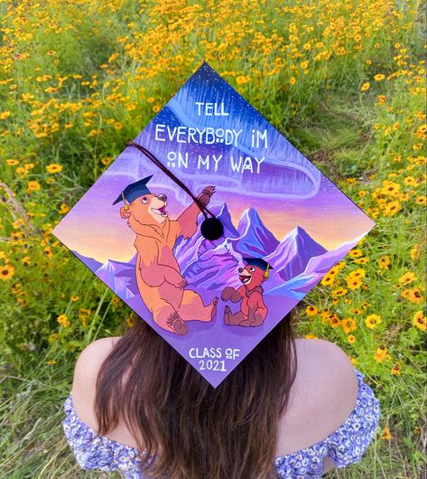 Disney Brother Bear High School College Graduation Grad Cap Brother Bear Graduation Cap, Disney Inspired Grad Caps, High School Grad Cap Ideas Disney, High School Graduation Cap Designs Disney, Ratatouille Graduation Cap, Avatar Graduation Cap, High School Grad Caps, Grad Cap Ideas Disney, Graduation Cap Designs Disney