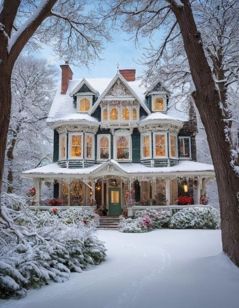 Traditional Christmas House Exterior, Christmas House Outside, Cozy Christmas House, Winter Home Exterior, Christmas Decor Themes, Unique Christmas Decor, Christmas Dreaming, Unique Holiday Decor, Dream Life House