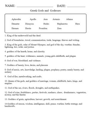 Let your children identify the parts of the Greek Gods and Goddesses through this worksheet. With this they will know the Gods and Goddess and what they can do. The students will truly enjoy learning with this printable worksheet. Ancient Greece Worksheets Free Printable, Greek Mythology Worksheets, Greek Methodology, Greek Learning, Greek Mythology Lessons, Afternoon Activities, Athena Greek Goddess, Cat Projects, Goddess Of The Hearth