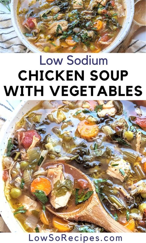 Low Sodium Chicken Soup with Vegetables Recipe - Low So Recipes Low Sodium Soup Recipe, Low Sodium Chicken Soup, Homemade Chicken Vegetable Soup, Low Sodium Diet Plan, Heart Healthy Soup, Low Sodium Soup, Sodium Foods, Soup With Vegetables, Chicken Vegetable Soup Recipes