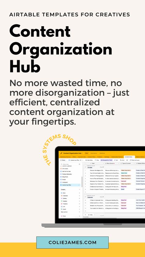 Struggling to remember what you posted on which platform and when? I would love to show you my system for organizing your content ideation + creation inside Airtable. With this template, say goodbye to content chaos! No more wasted time, no more disorganization – just efficient, centralized content organization at your fingertips. Content Organization, Making Content, Stop Wasting Time, Content Planner, Content Planning, Marketing Content, Content Calendars, Marketing Channel, Try To Remember