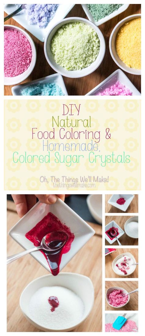 Learn how to quickly and easily make your own natural food colorings that are bright enough to make things like colored sugar crystals. This year I made colored sugar crystals for decorating some Easter treats, and I'll how you how easy it is to make them using your homemade natural food colorings. Diy Food Coloring, Spaghetti Torte, Colored Sugar, Natural Food Coloring, Homemade Marshmallows, Sugar Crystals, Food Dye, Easter Treats, Make Things