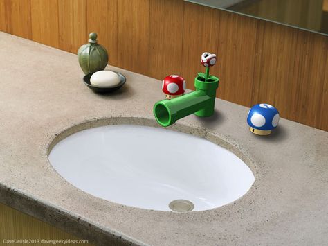 Super Mario Bathroom, Mario Bathroom, Bathroom Sink Fixtures, Sink Fixtures, Super Mario Room, Mario Room, Nerd Room, Old Sink, Mario Stuff