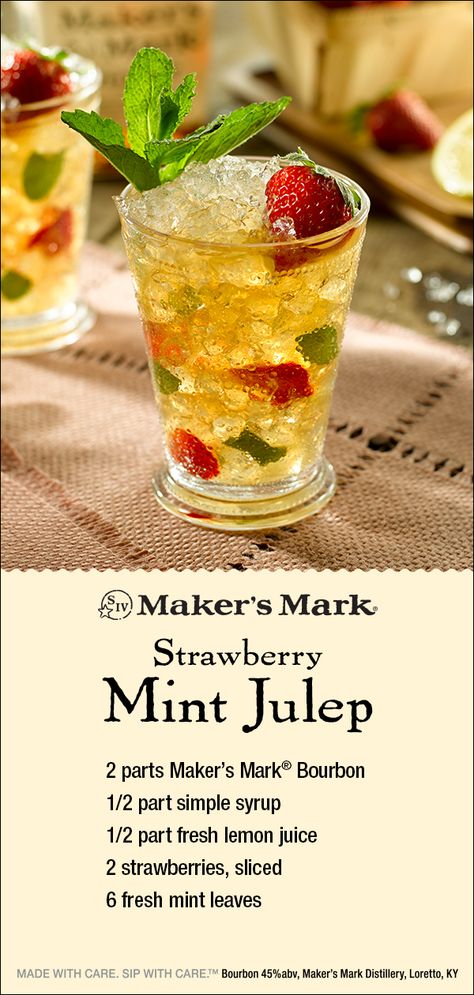 Mint Julip, Julep Recipe, Mint Julep Recipe, Whiskey Recipes, Sliced Strawberries, Off To The Races, Ky Derby, Strawberry Mint, Fresh Mint Leaves