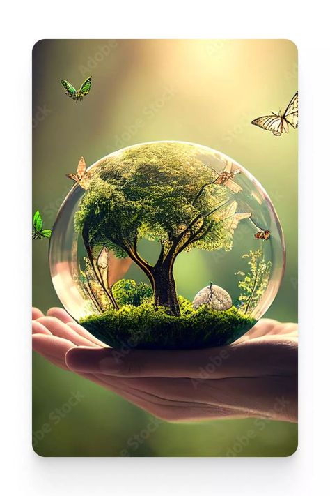 Glass bowl with green tree inside - MasterBundles Collage. Poster On Earth Day, Earth Day Pictures, Earth Day Images, Earth Day Quotes, Environmental Posters, Pretty Nature Pictures, Earth Day Posters, Earth Drawings, Images With Quotes